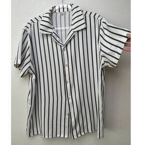Coofandy Cuban Collar Striped Short Sleeve Shirt Men’s L